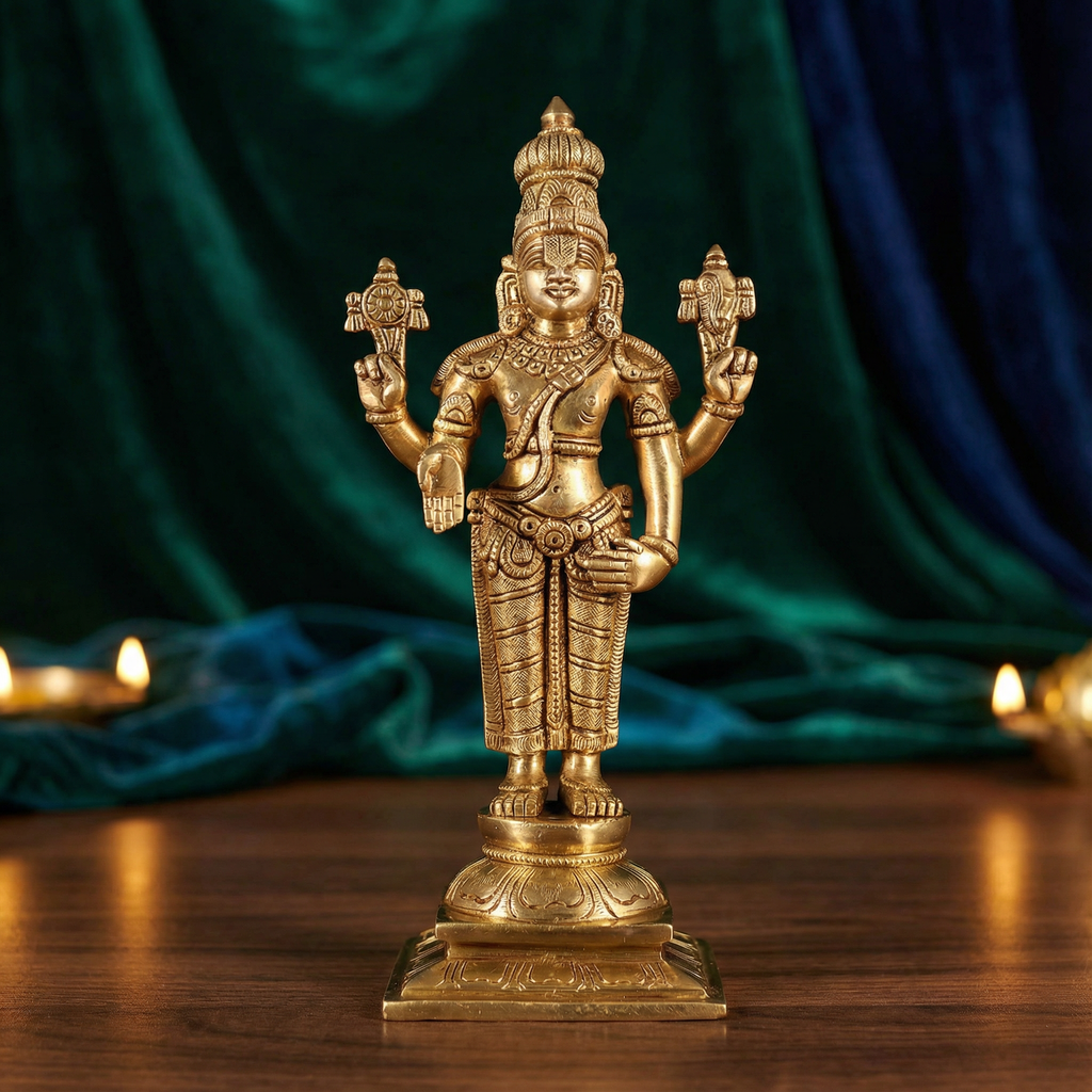 Tirupati Balaji Brass Idol | 9.5 Inch Handcrafted Venkateshwara Murti | Home Temple & Spiritual Decor