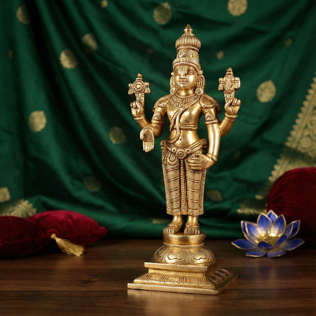 Tirupati Balaji Brass Idol | 9.5 Inch Handcrafted Venkateshwara Murti | Home Temple & Spiritual Decor