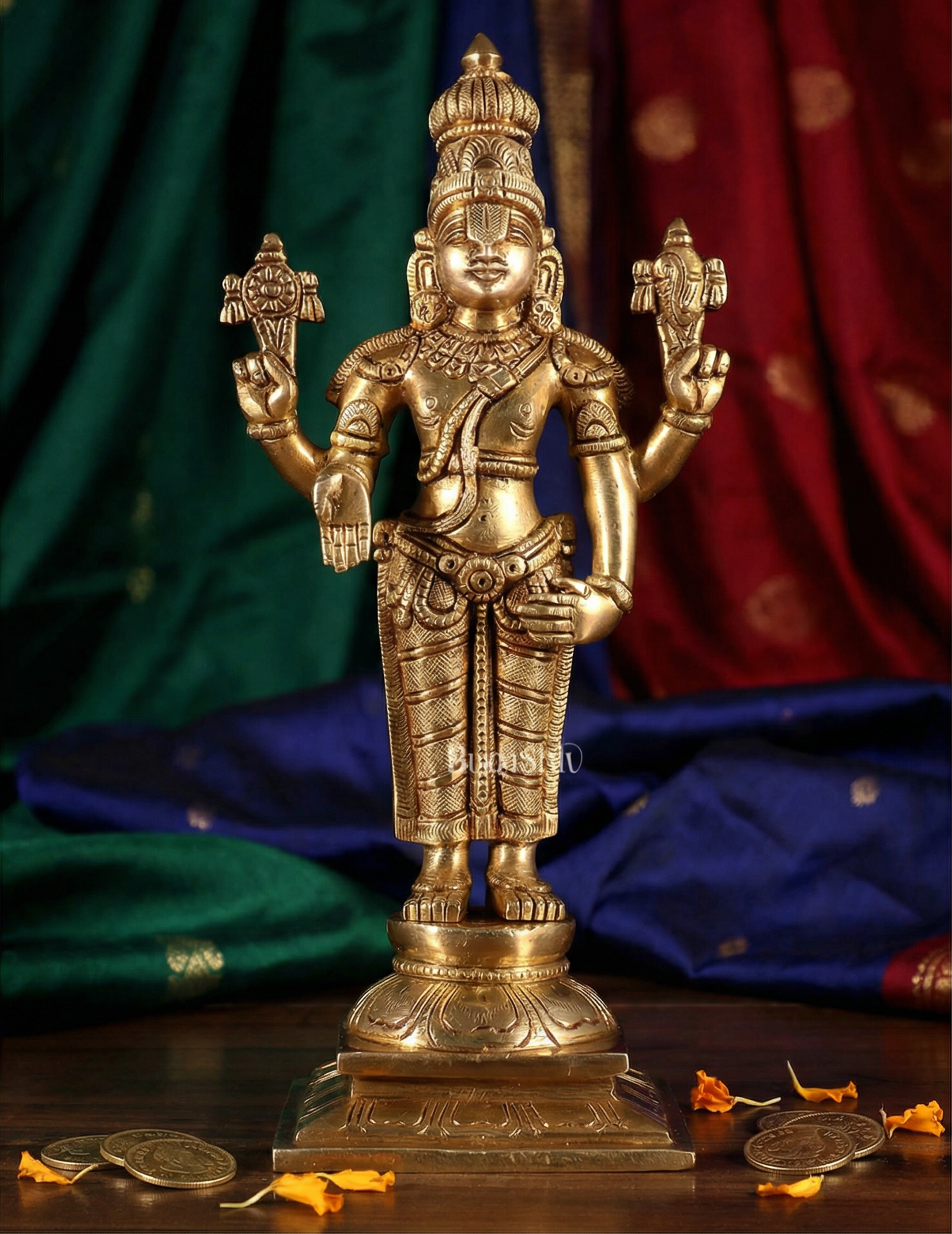 Tirupati Balaji Brass Idol | 9.5 Inch Handcrafted Venkateshwara Murti | Home Temple & Spiritual Decor