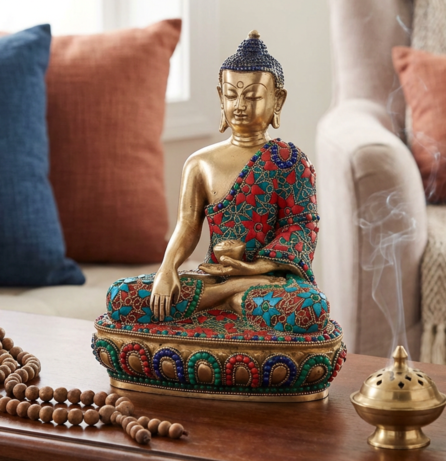 Buddha Brass Statue | Antique Finish Standing Buddha with Hand Down | 9.5 Inch, 2.73kg | Premium Spiritual Decor & Meditation Art