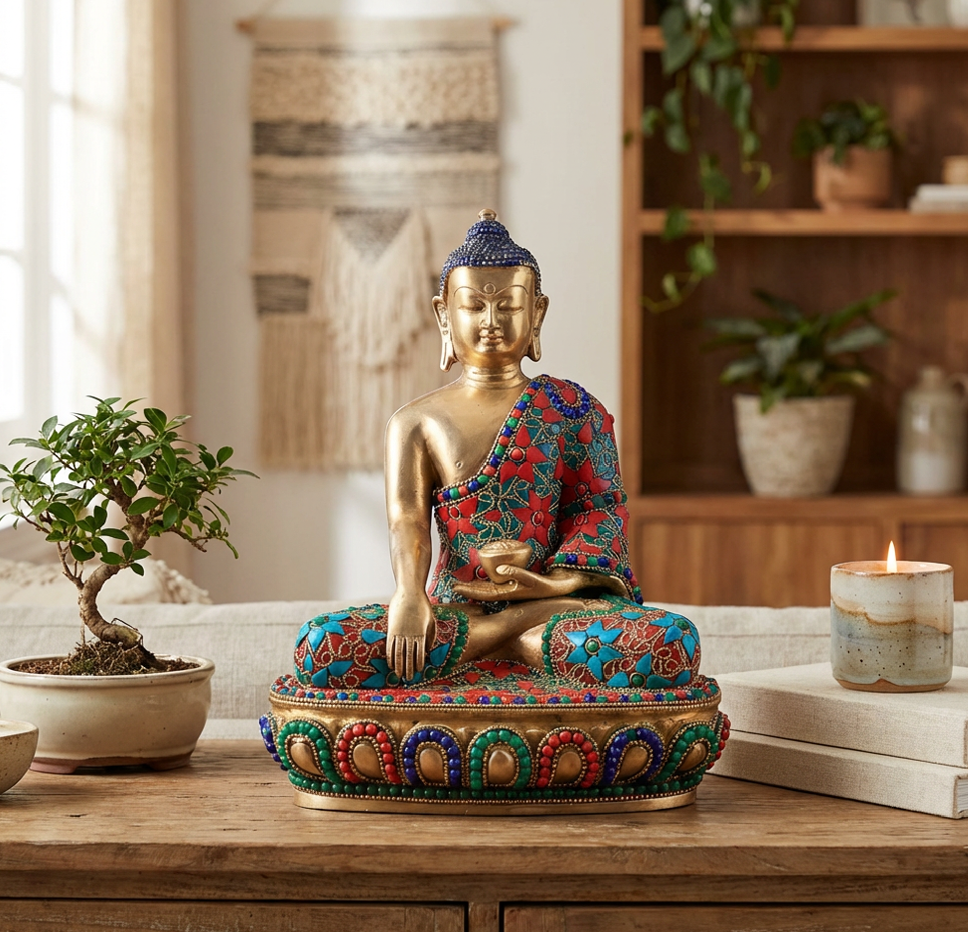 Buddha Brass Statue | Antique Finish Standing Buddha with Hand Down | 9.5 Inch, 2.73kg | Premium Spiritual Decor & Meditation Art