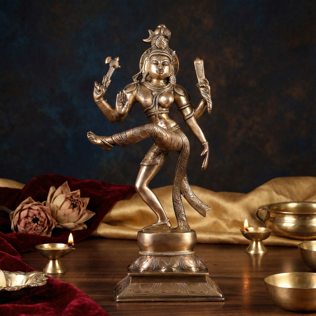 Ardhanarishvara - Shiva Shakti - 12.5 inch Brass Idol - Handcrafted Hindu Home Decor