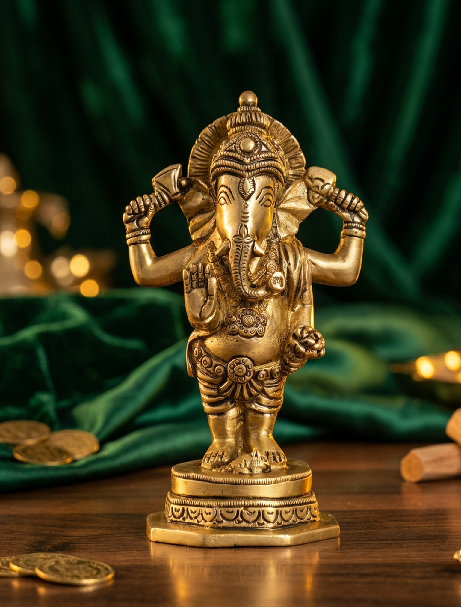 Ganesha - 6.5 Inch Brass Idol - Handcrafted Hindu Home Decor