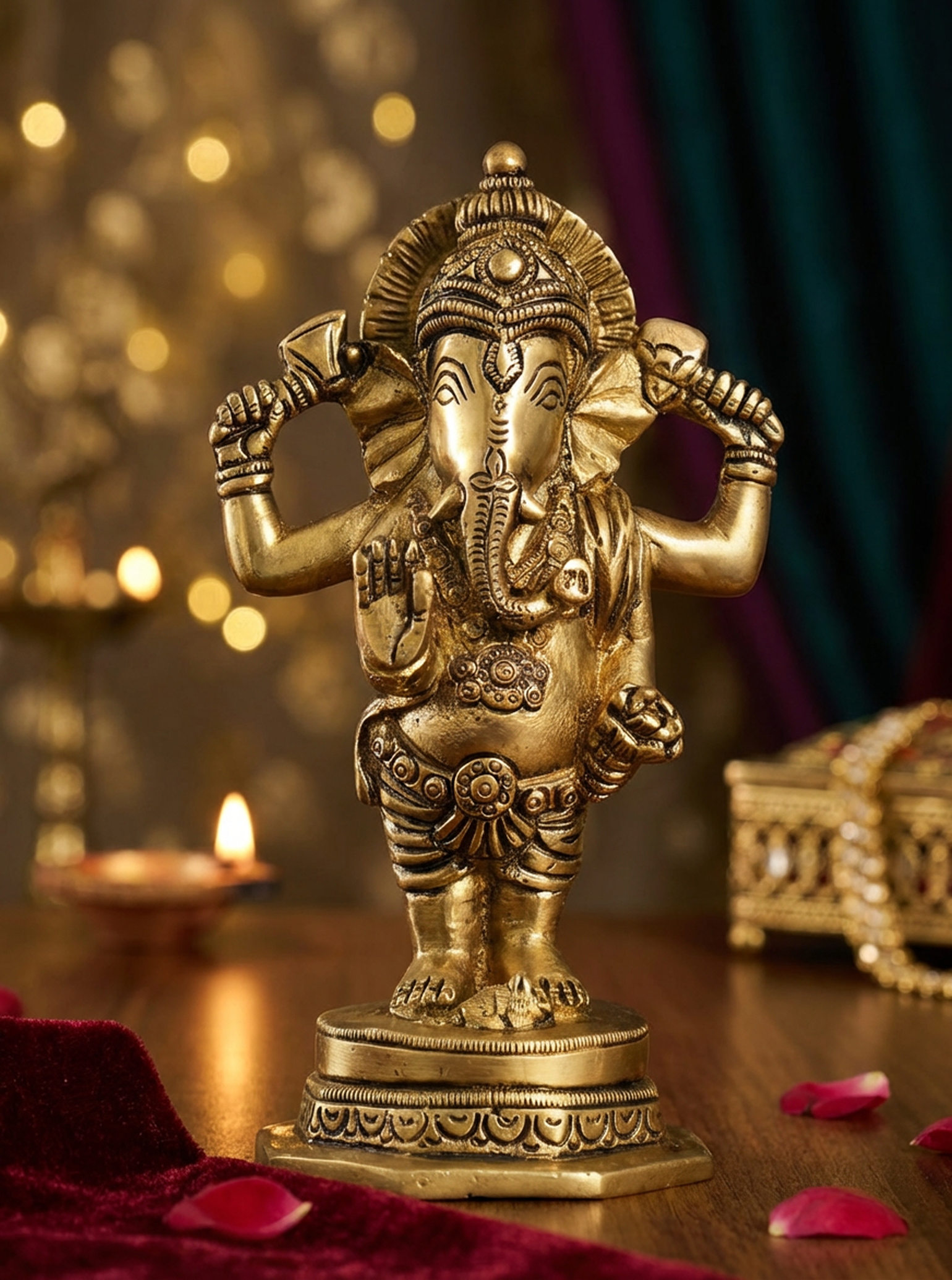 Ganesha - 6.5 Inch Brass Idol - Handcrafted Hindu Home Decor