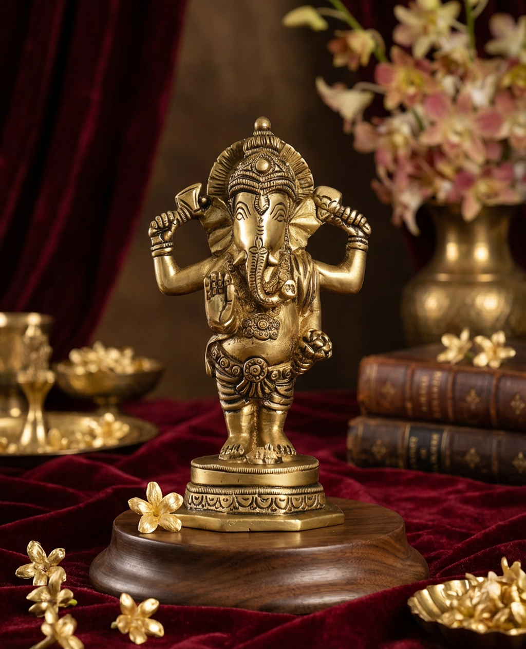 Ganesha - 6.5 Inch Brass Idol - Handcrafted Hindu Home Decor