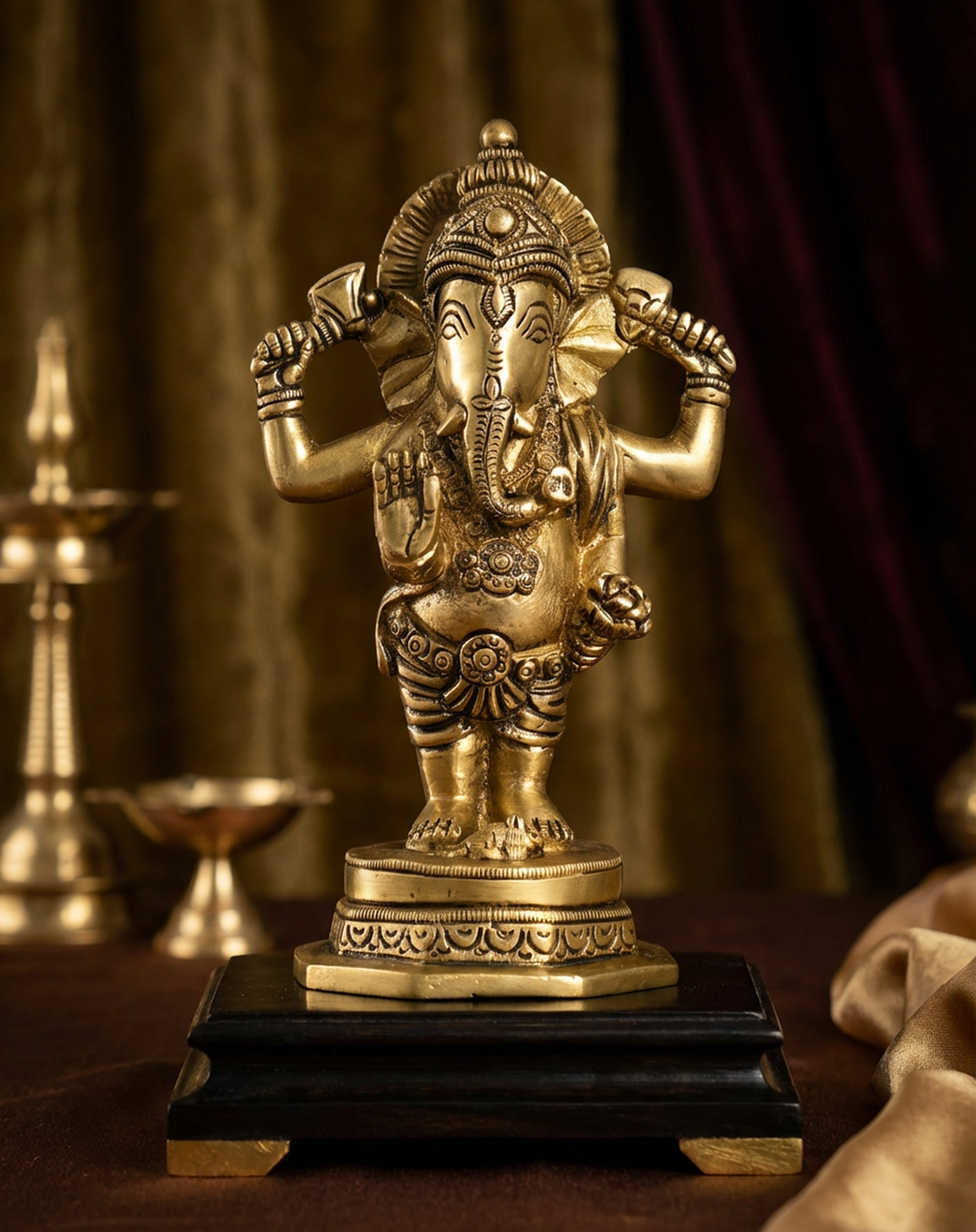 Ganesha - 6.5 Inch Brass Idol - Handcrafted Hindu Home Decor