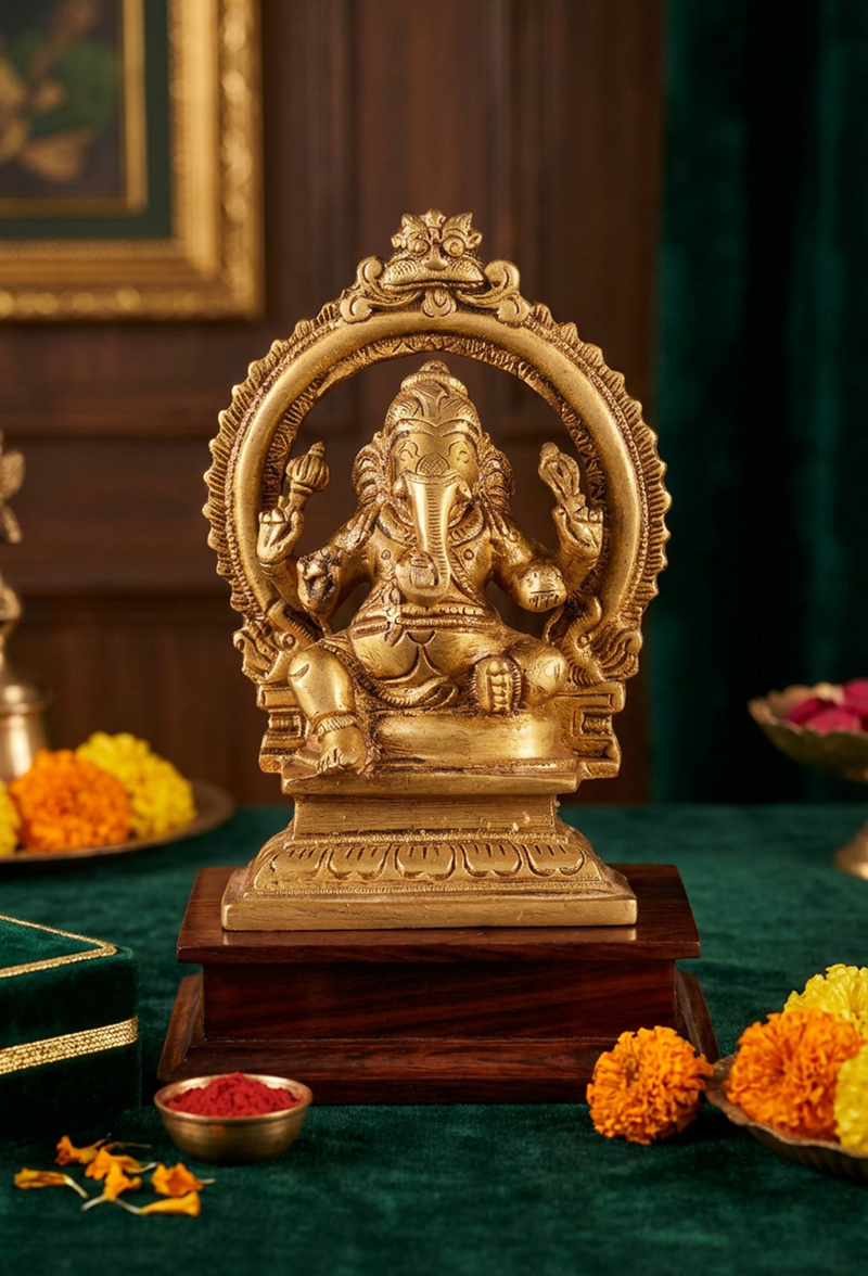 Ganesha Brass Idol | Ganesha Statue 5 Inch | Pure Brass Prosperity Murti for Home Temple