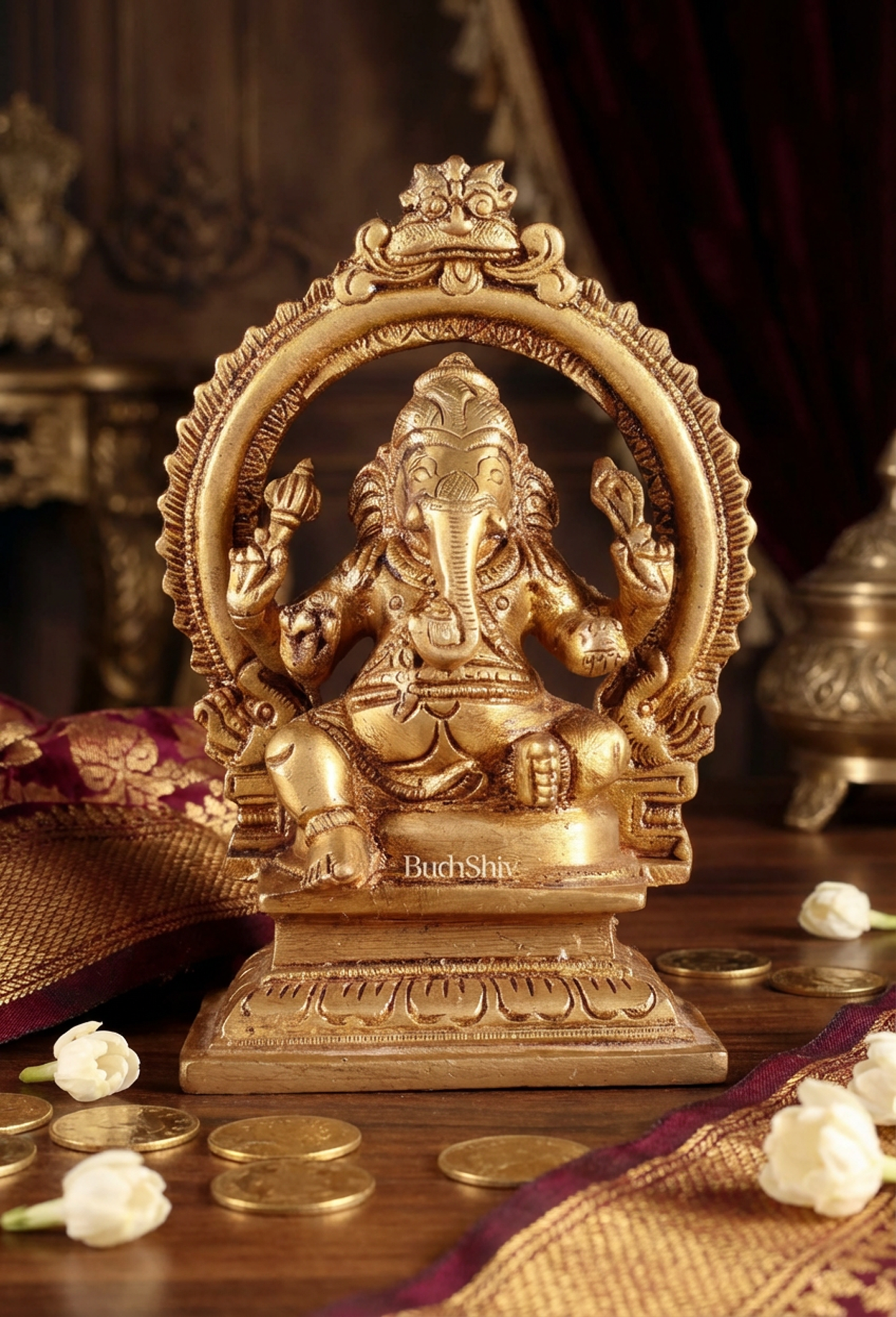 Ganesha Brass Idol | Ganesha Statue 5 Inch | Pure Brass Prosperity Murti for Home Temple