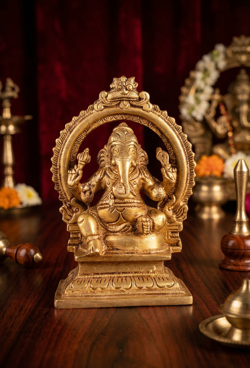 Ganesha Brass Idol | Ganesha Statue 5 Inch | Pure Brass Prosperity Murti for Home Temple