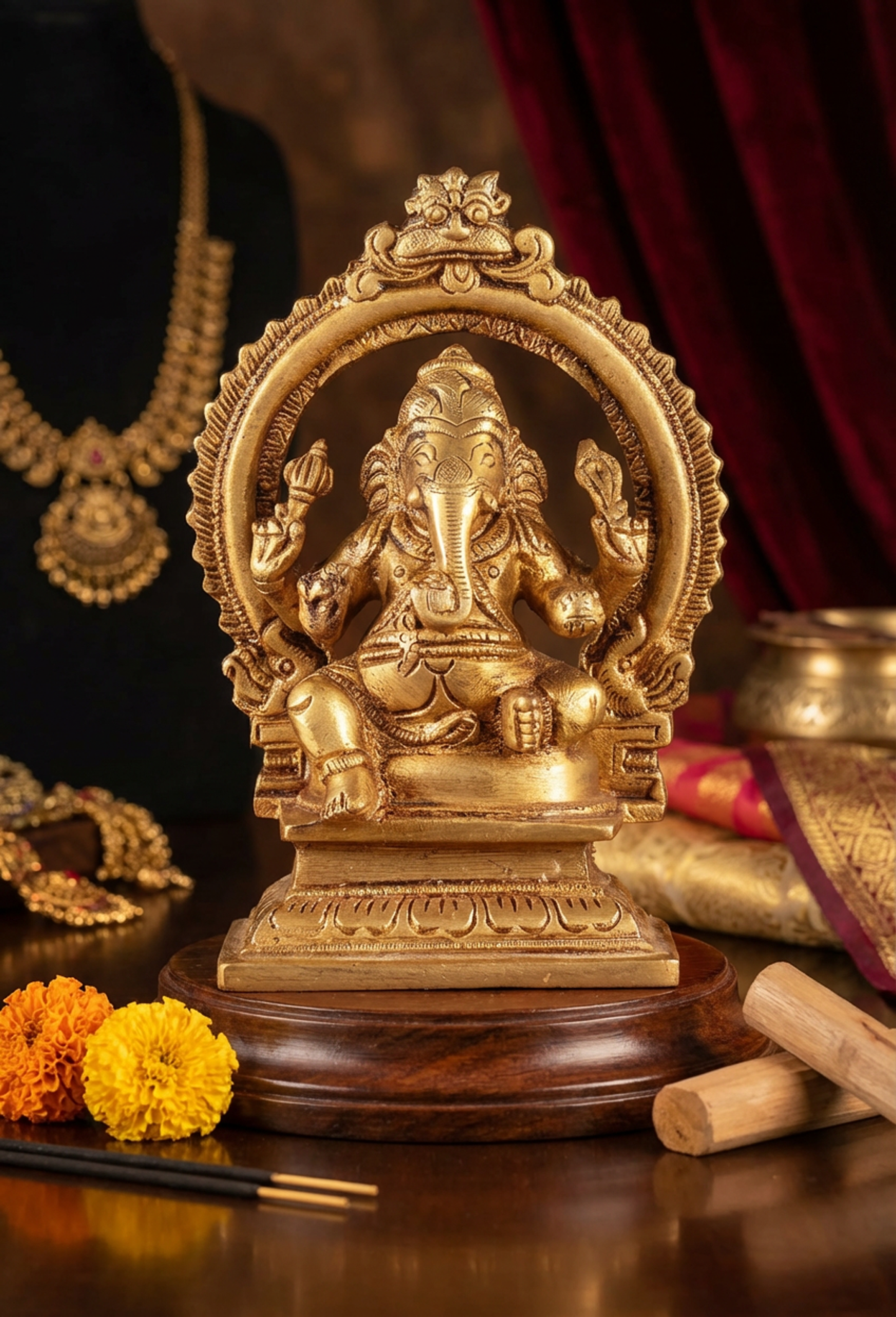Ganesha Brass Idol | Ganesha Statue 5 Inch | Pure Brass Prosperity Murti for Home Temple