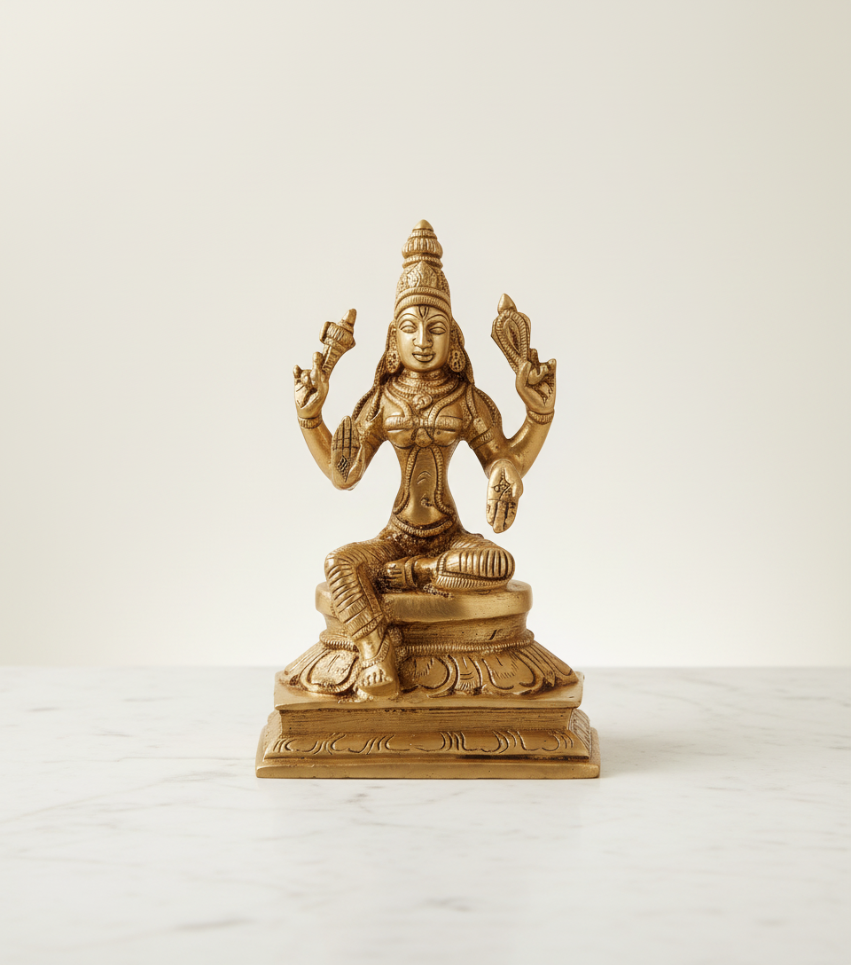 Goddess Lakshmi Brass Statue Clean Studio Shot