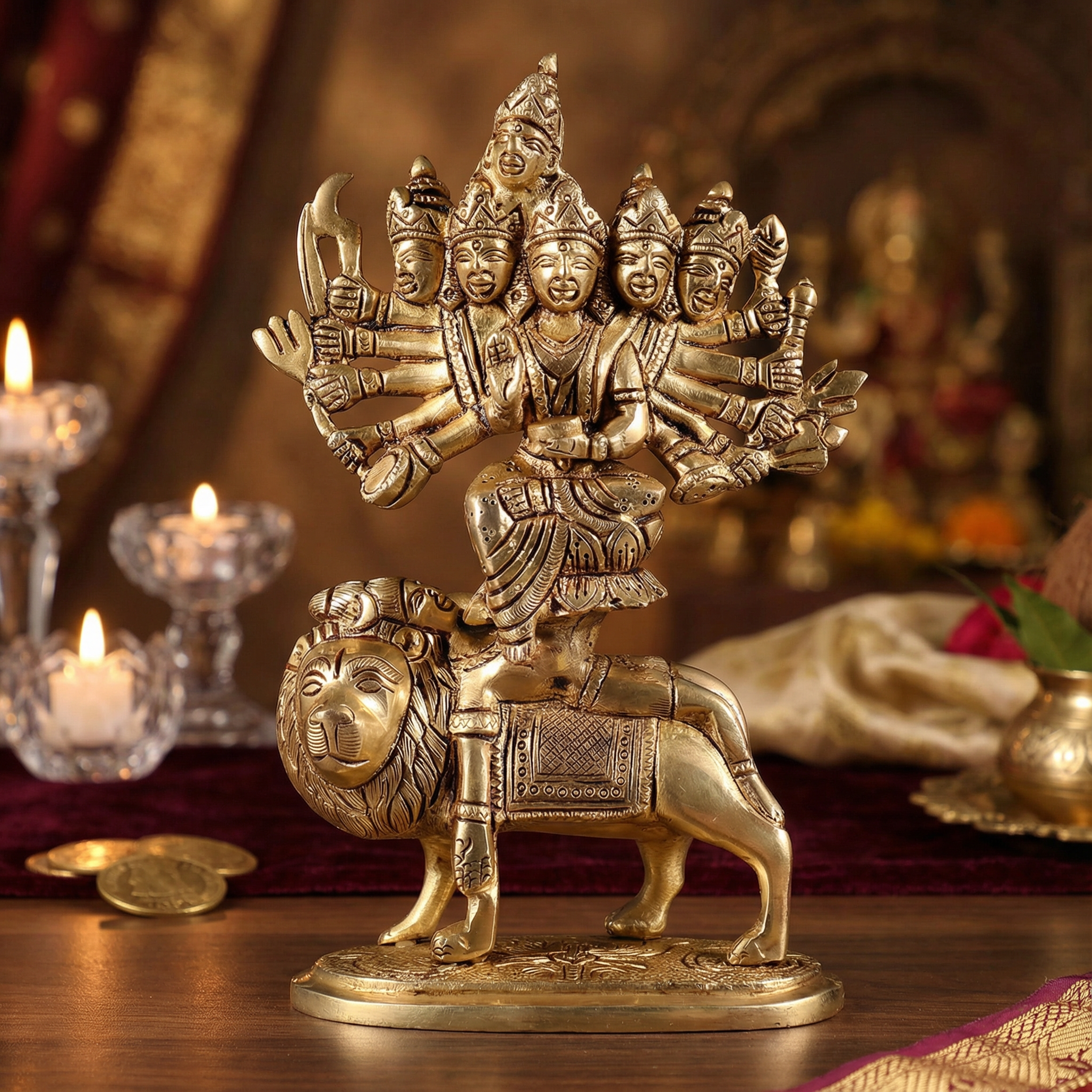 Kamakhya Devi Brass Idol | Superfine Handcrafted Statue | 8.5 Inch, 2.2kg | Shakti Goddess Murti for Home Temple & Spiritual Decor