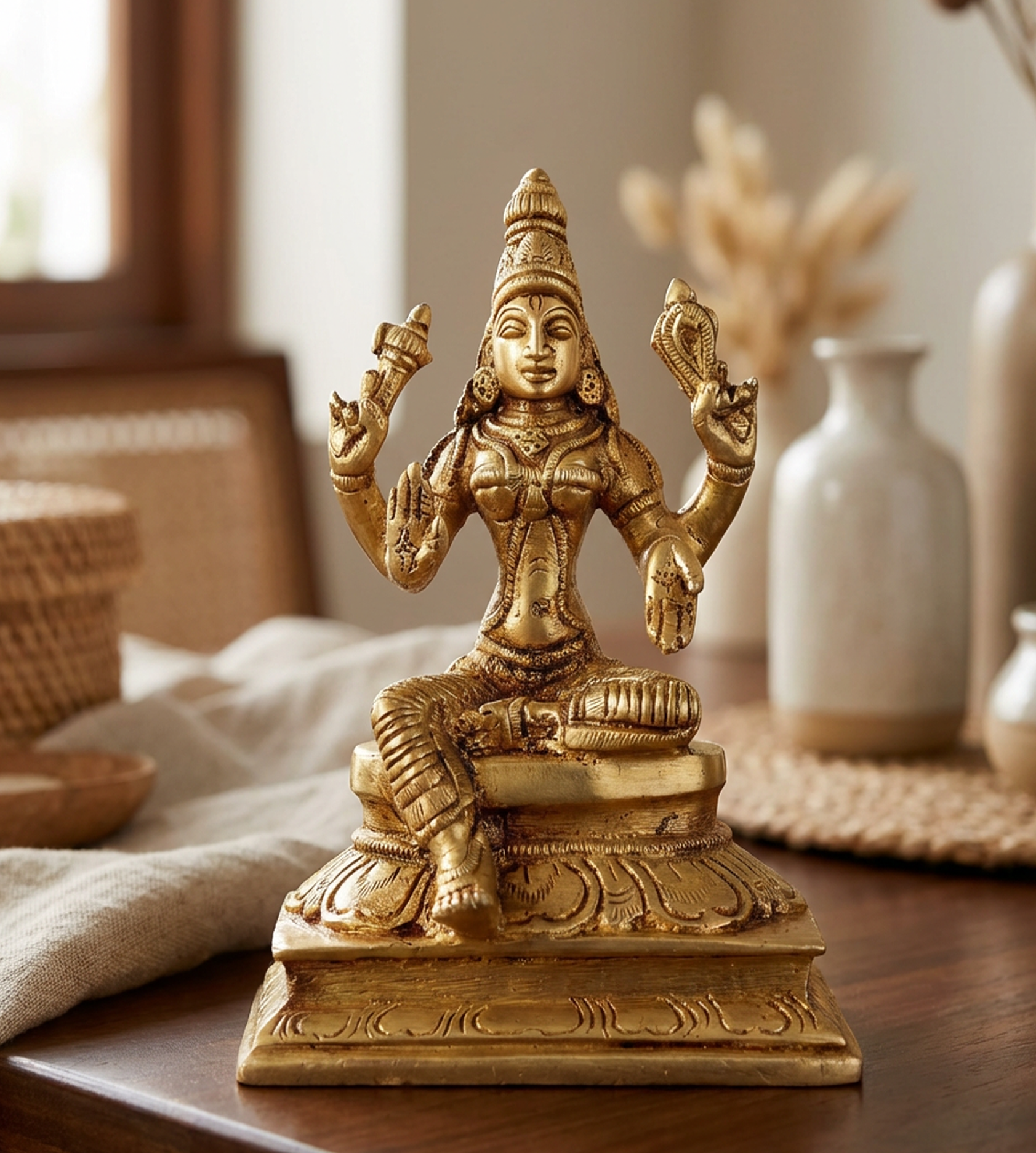 Lakshmi Brass Statue | Goddess Lakshmi Idol | Wealth & Prosperity Decor