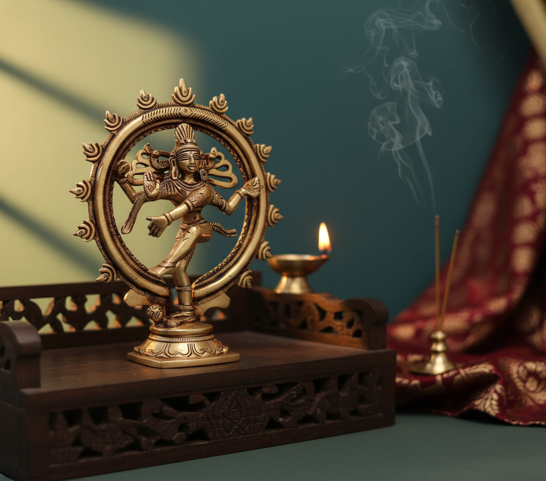 Nataraja Brass Sculpture in Spiritual Setting