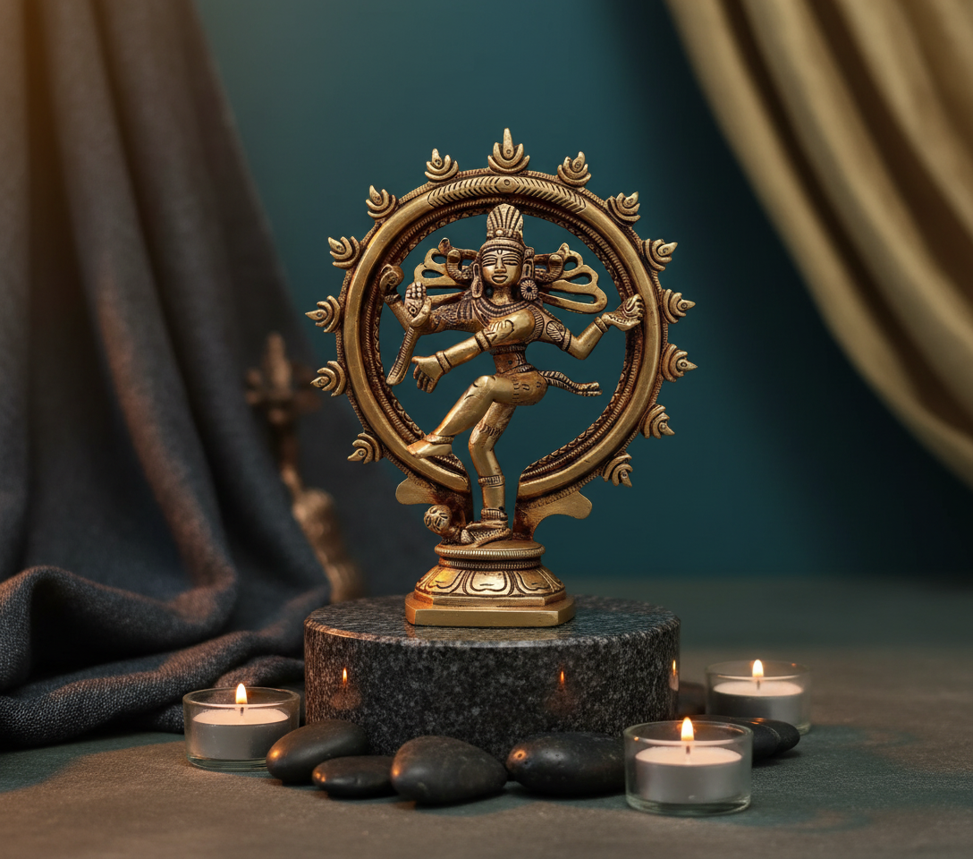 Nataraja Brass Sculpture with Dramatic Lighting