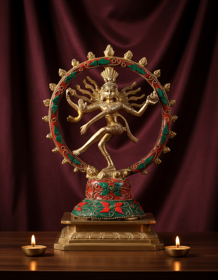 Nataraja Brass Statue with Stone Work in Premium Setting