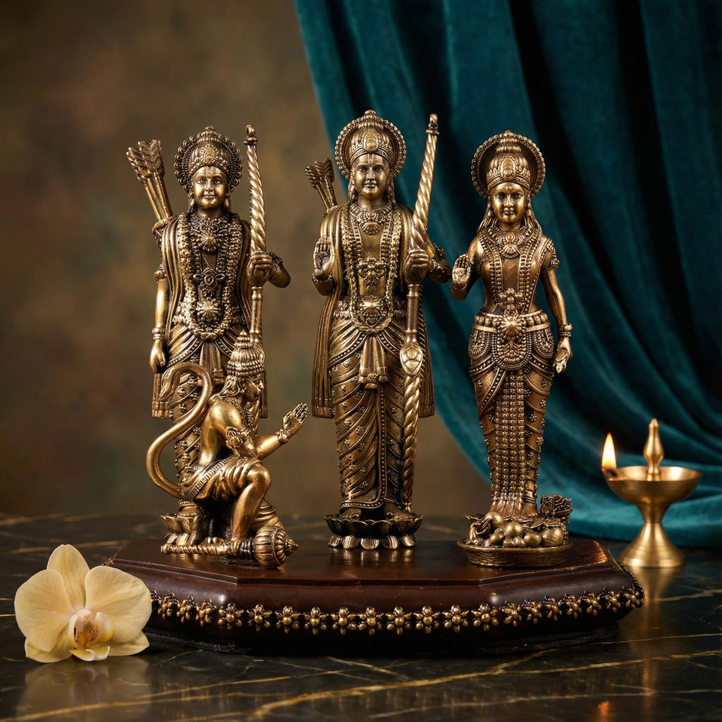 Ram Darbar Brass Idol | Superfine Dual Tone Statue 7 Inch | Lord Ram, Sita, Lakshman & Hanuman | Home Temple & Spiritual Decor