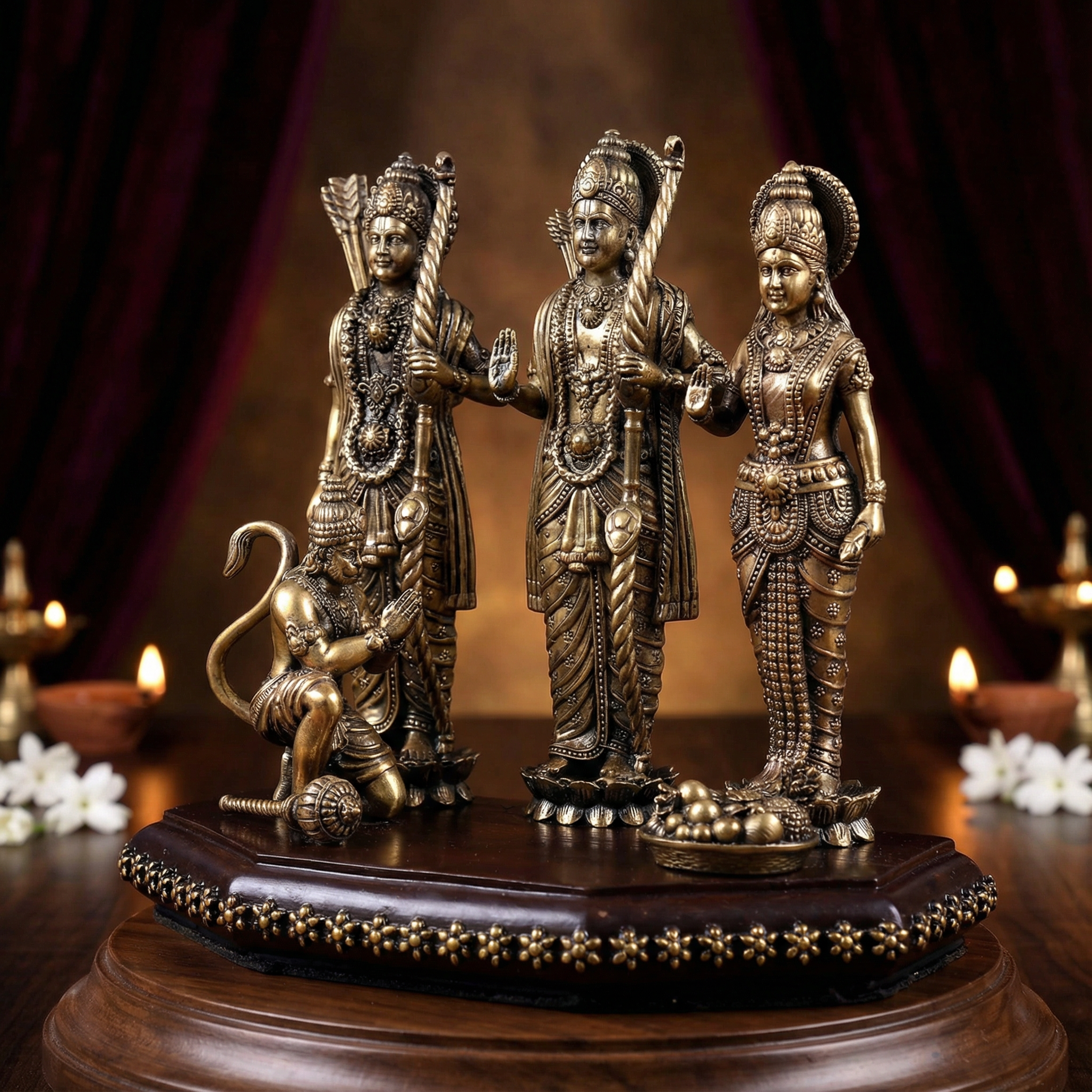 Ram Darbar Brass Idol | Superfine Dual Tone Statue 7 Inch | Lord Ram, Sita, Lakshman & Hanuman | Home Temple & Spiritual Decor