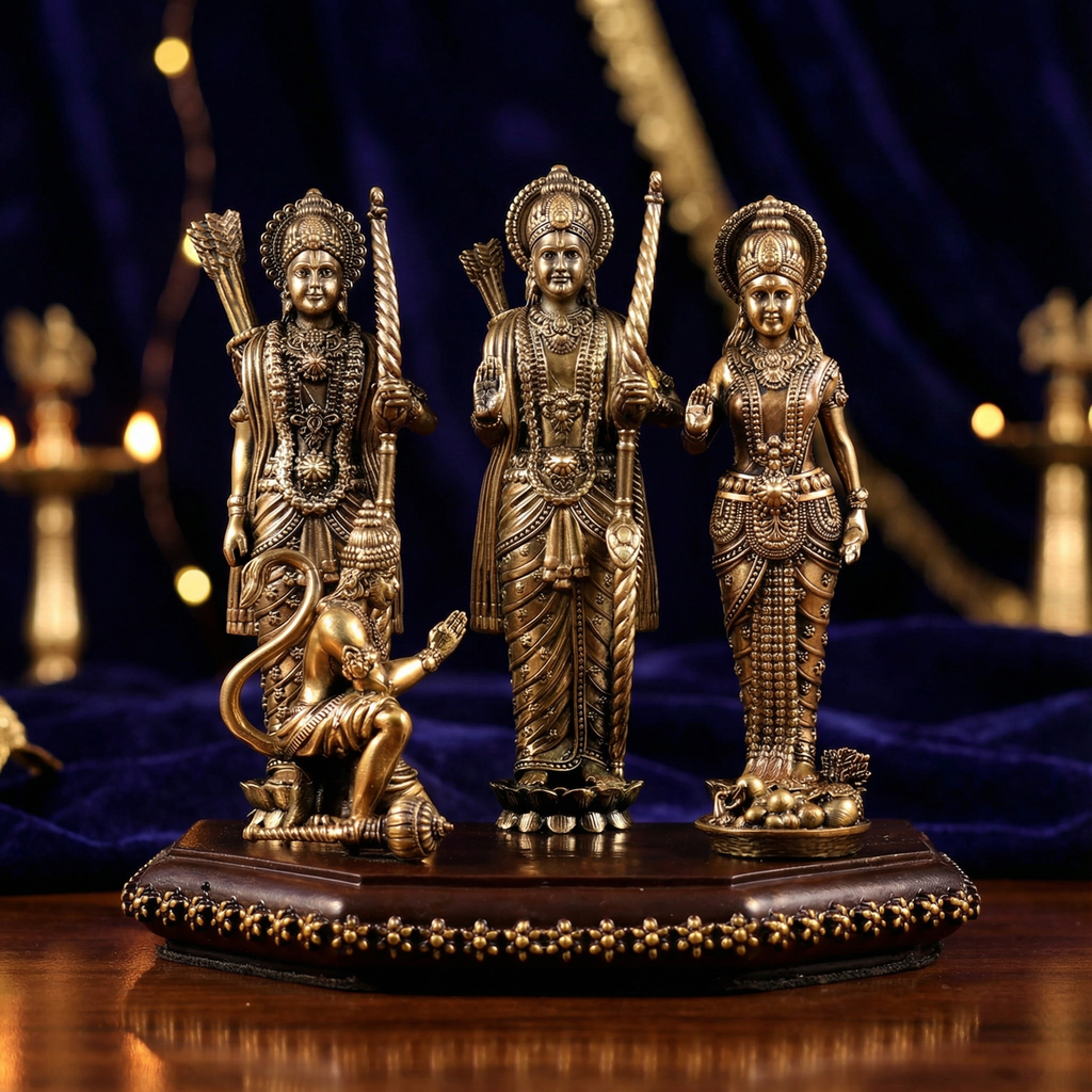 Ram Darbar Brass Idol | Superfine Dual Tone Statue 7 Inch | Lord Ram, Sita, Lakshman & Hanuman | Home Temple & Spiritual Decor