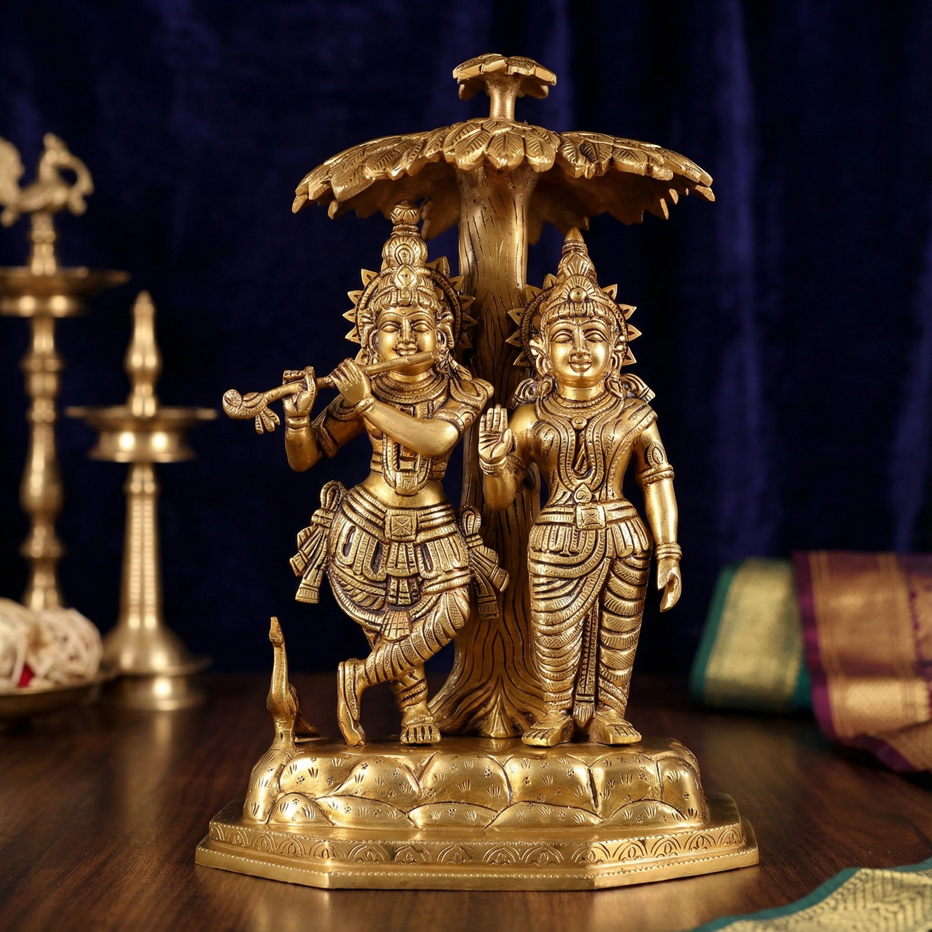 Radha Krishna Under the Tree - 13 Inch Brass Idol - Handcrafted Hindu Home Decor
