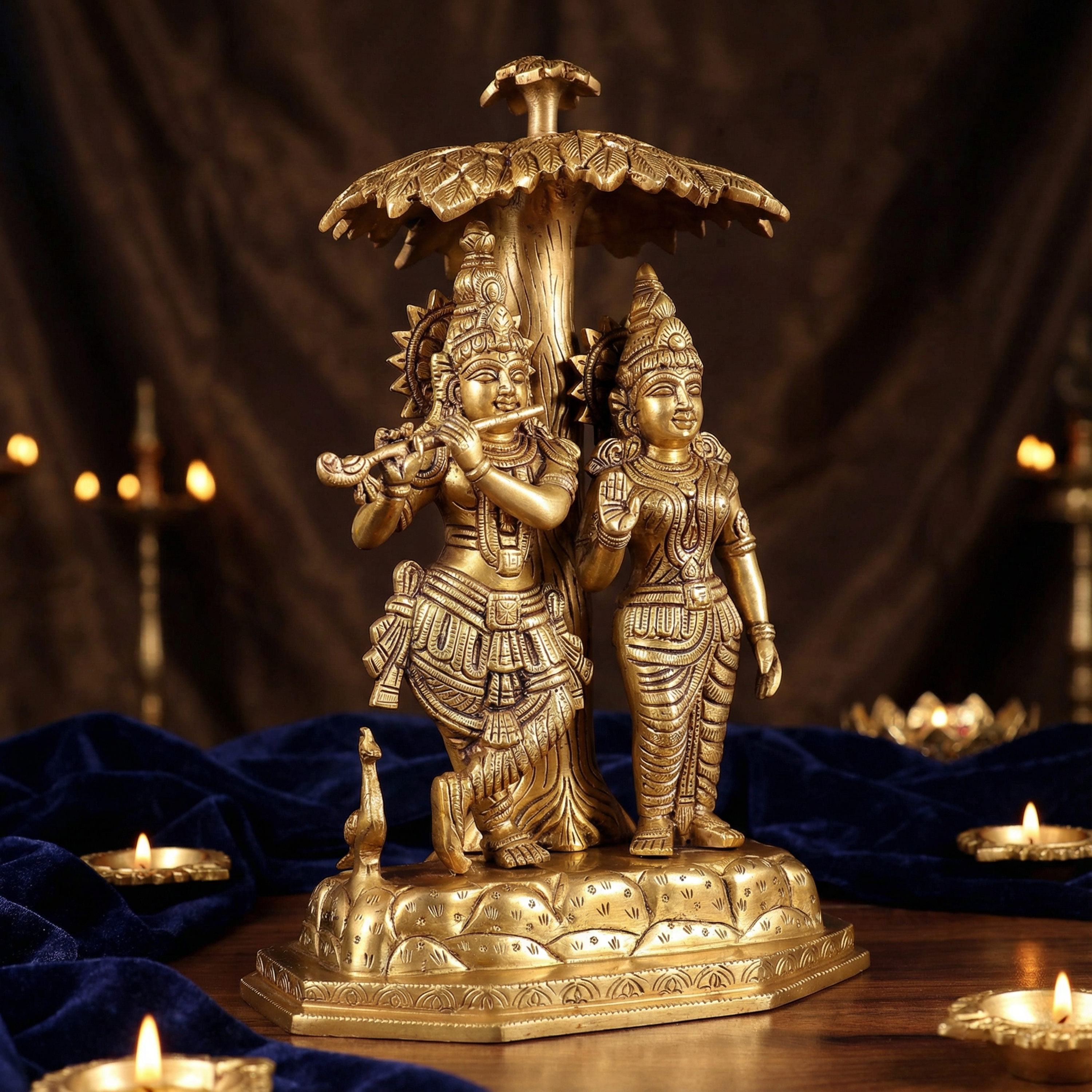 Radha Krishna Under the Tree - 13 Inch Brass Idol - Handcrafted Hindu Home Decor