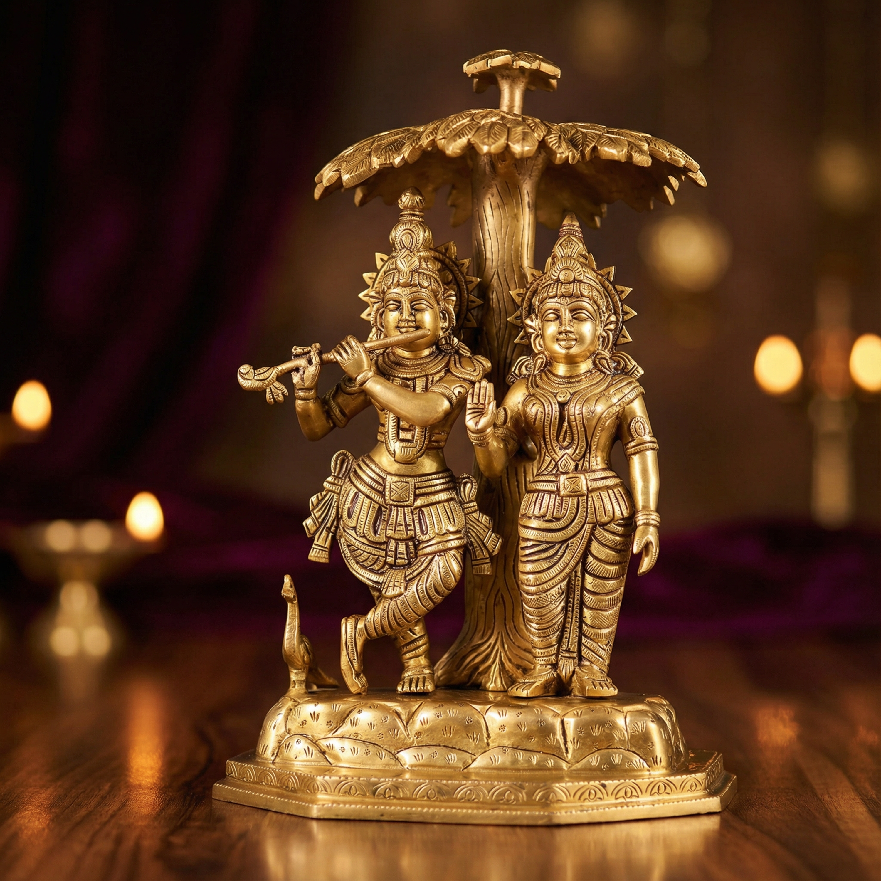 Radha Krishna Under the Tree - 13 Inch Brass Idol - Handcrafted Hindu Home Decor