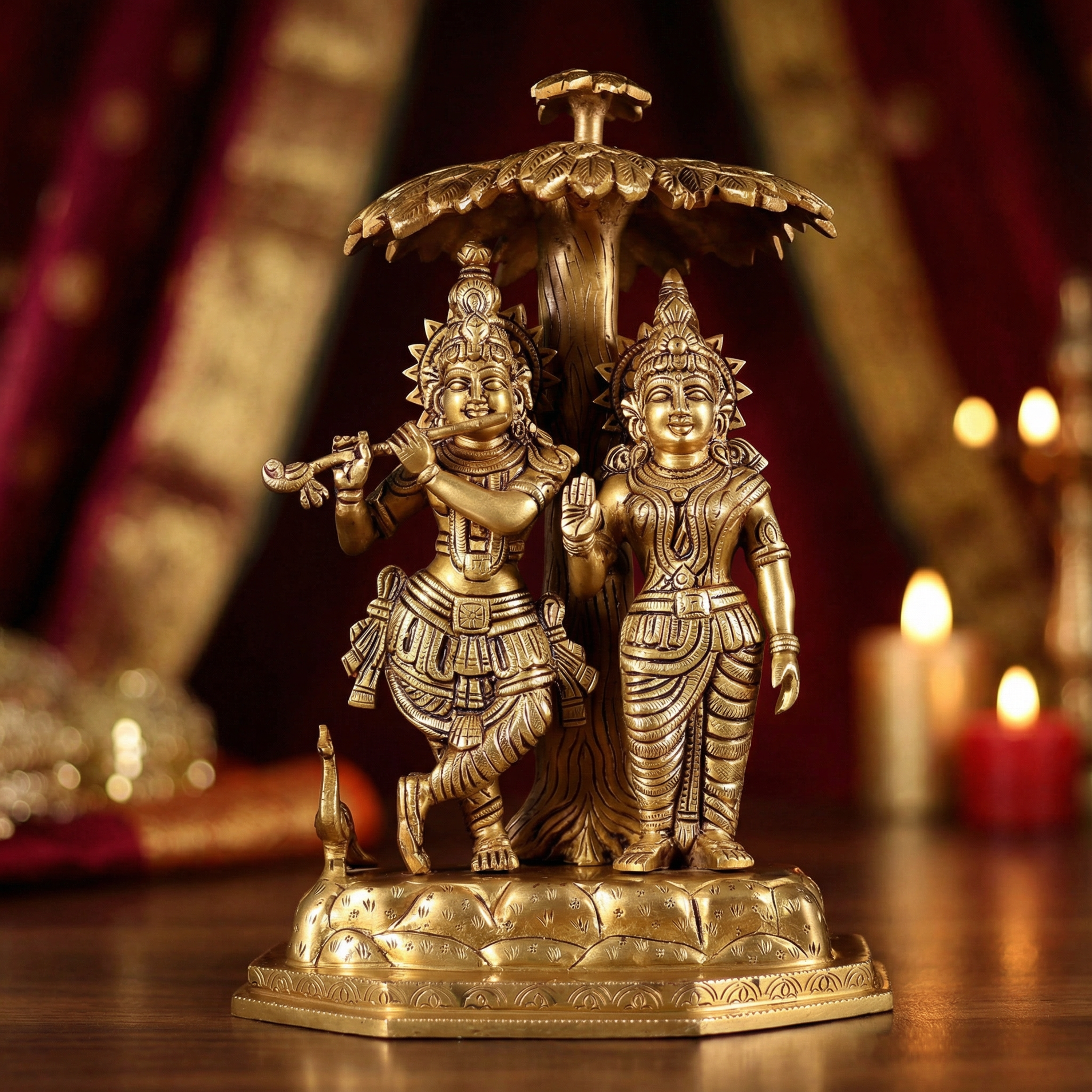 Radha Krishna Under the Tree - 13 Inch Brass Idol - Handcrafted Hindu Home Decor