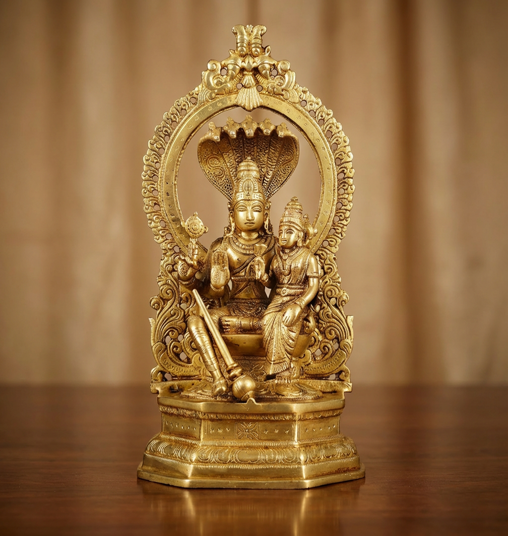 Vishnu Lakshmi Brass Statue 10 Inch | Lakshmi Narayan Idol | Premium Hindu Decor | Home Temple Murti | Indian Brass Sculpture Gift