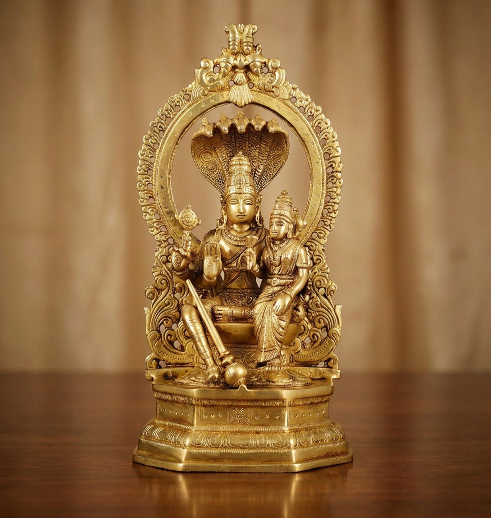 Vishnu Lakshmi Brass Statue 10 Inch | Lakshmi Narayan Idol | Premium Hindu Decor | Home Temple Murti | Indian Brass Sculpture Gift