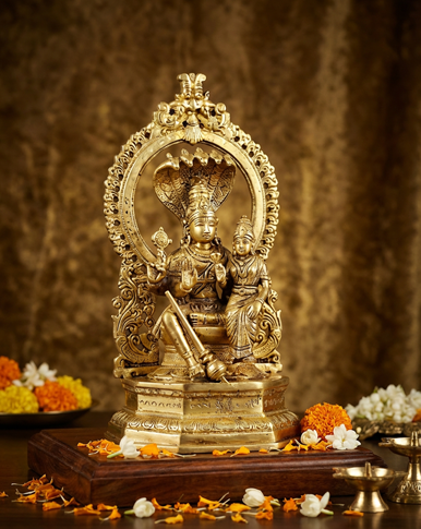 Vishnu Lakshmi Brass Statue 10 Inch | Lakshmi Narayan Idol | Premium Hindu Decor | Home Temple Murti | Indian Brass Sculpture Gift