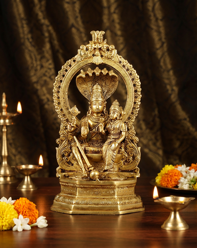 Vishnu Lakshmi Brass Statue 10 Inch | Lakshmi Narayan Idol | Premium Hindu Decor | Home Temple Murti | Indian Brass Sculpture Gift