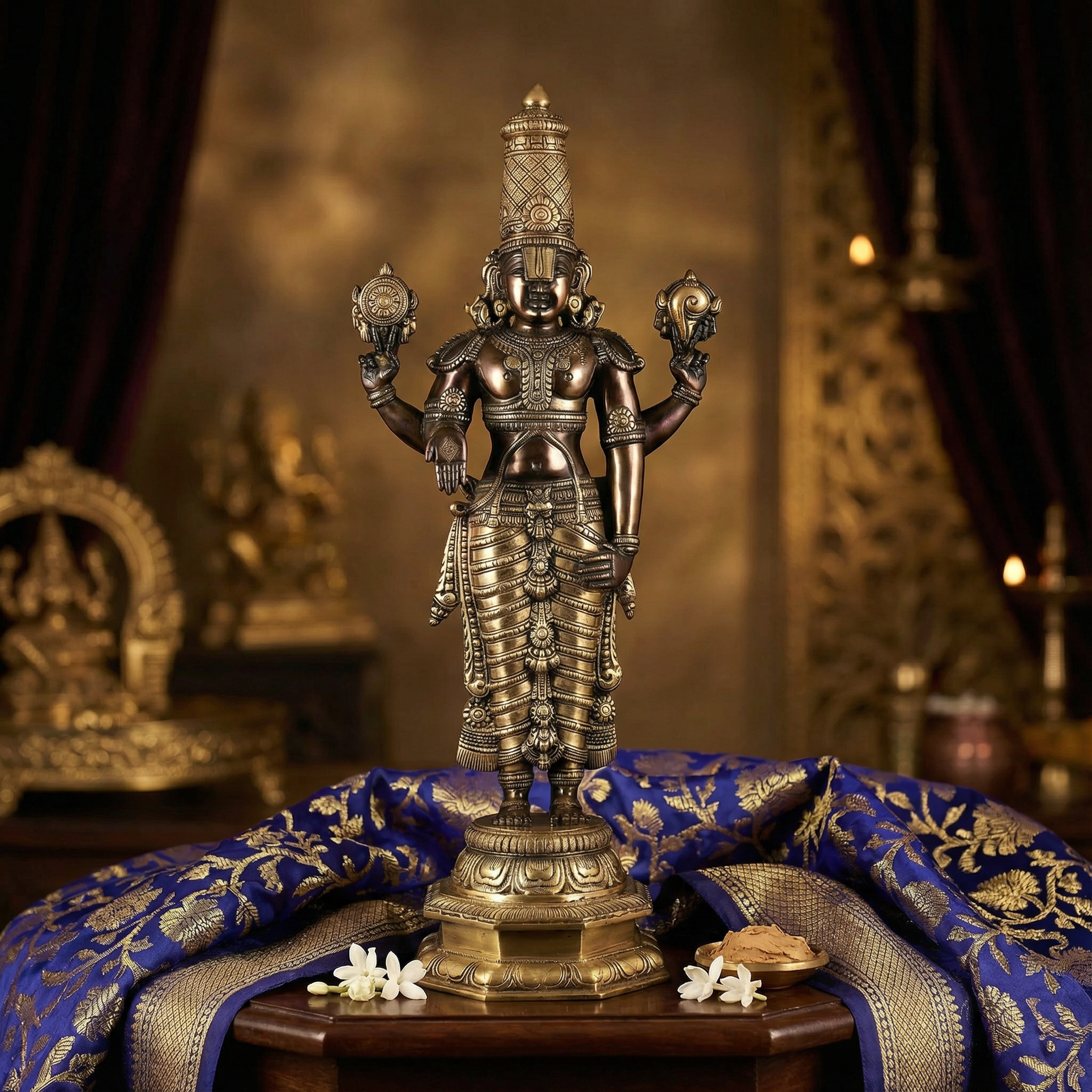 Tirupati Balaji Black & Gold Brass Statue | 12 Inch Handcrafted Idol | South Indian Temple Art | Premium Spiritual Decor