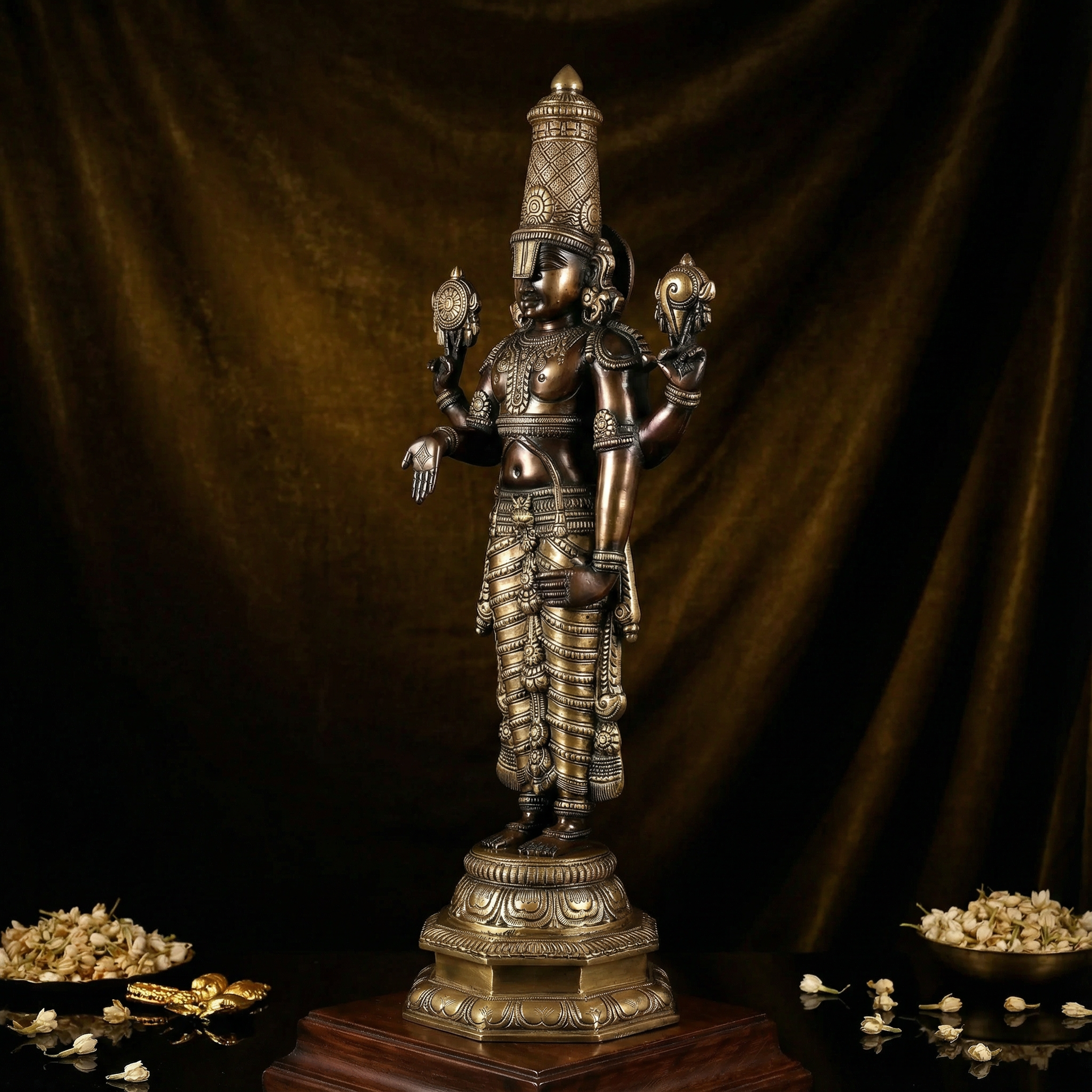 Tirupati Balaji Black & Gold Brass Statue | 12 Inch Handcrafted Idol | South Indian Temple Art | Premium Spiritual Decor